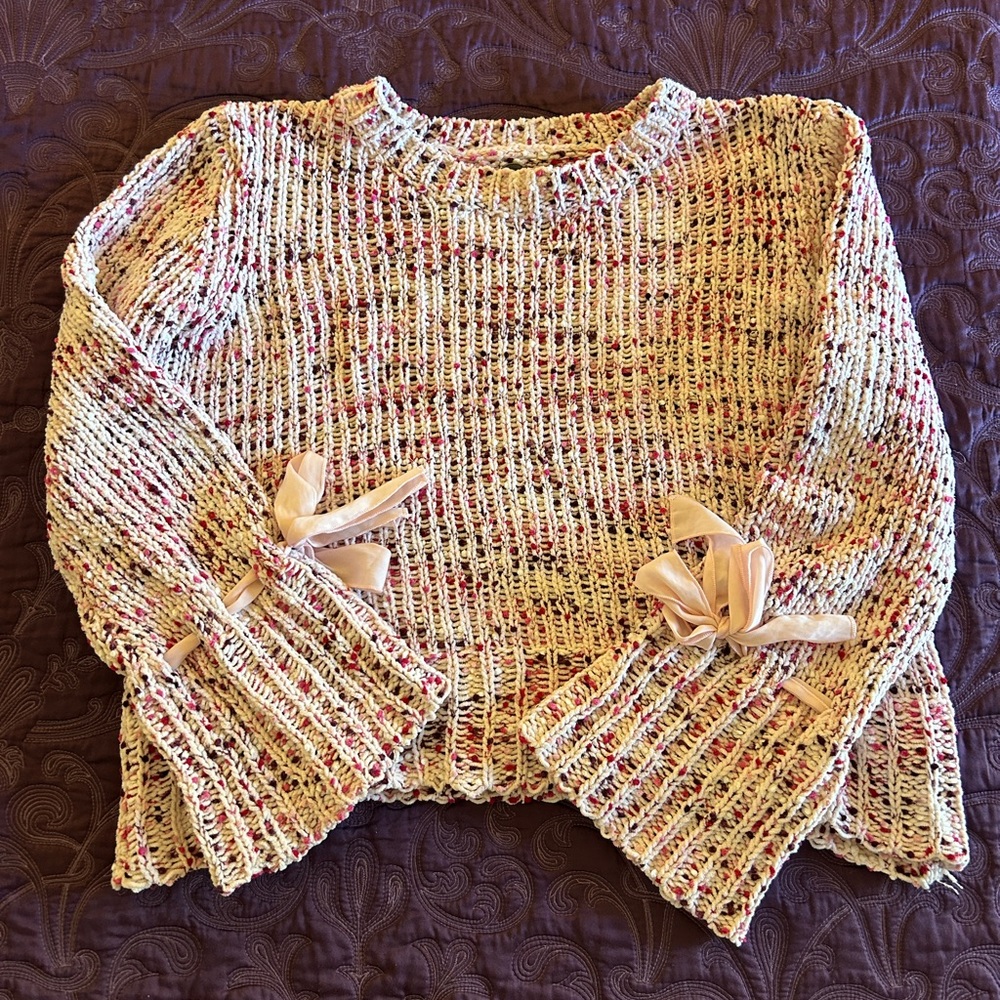 Cupio Multicolor Knit Sweater with Ribbon Details